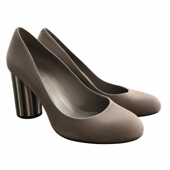 Ferragamo Lucca 85 Gray Suede Metallic Heels